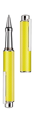 Design 05 Ballpoint Pen - checkered matt, yellow lacquered, fittings platinum plated