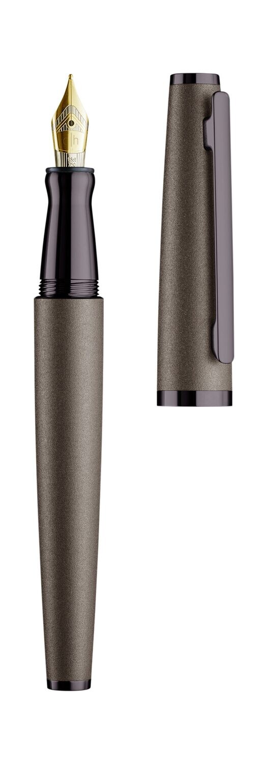 Design 06 Fountain pen M 18ct Gold, ash grey matt, fittings pvd coated