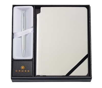 Calais Satin Chrome Ballpoint Pen with Medium Classic white Journal