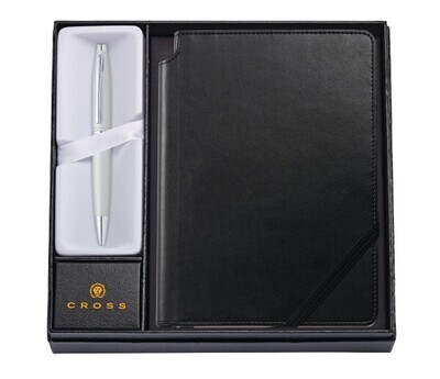 Calais Satin Chrome Ballpoint Pen with Medium Classic Black Journal