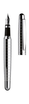 Design 02 Fountain Pen - rectangular guilloche, Ag925 Sterling Silver with platinum plated