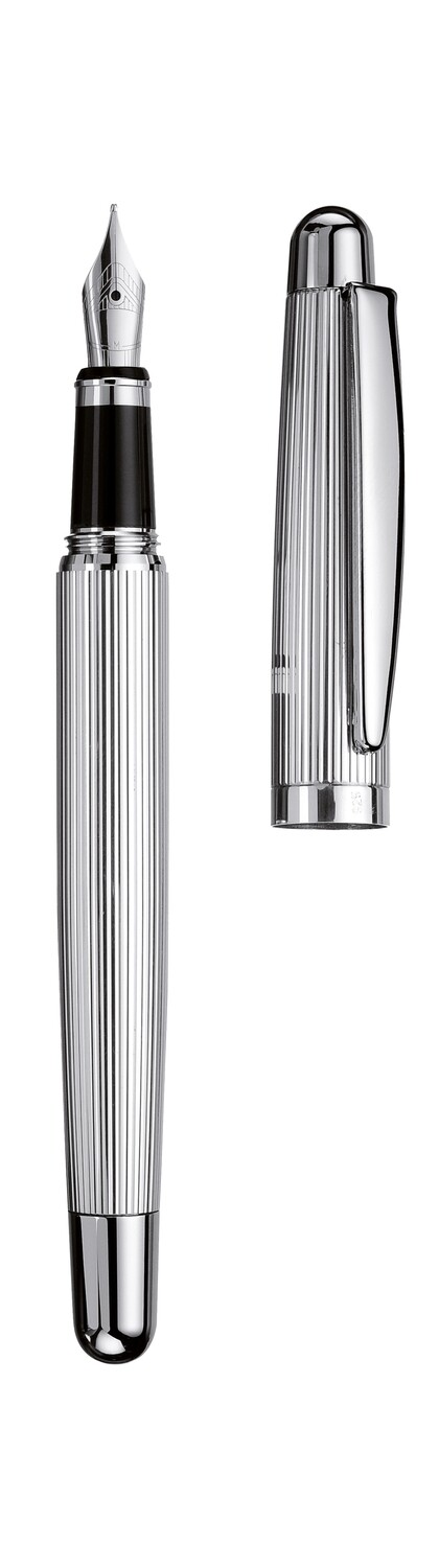 Design 02 Fountain Pen - 925 Sterling silver and platinum plated pinstripe guilloche Steel Nib