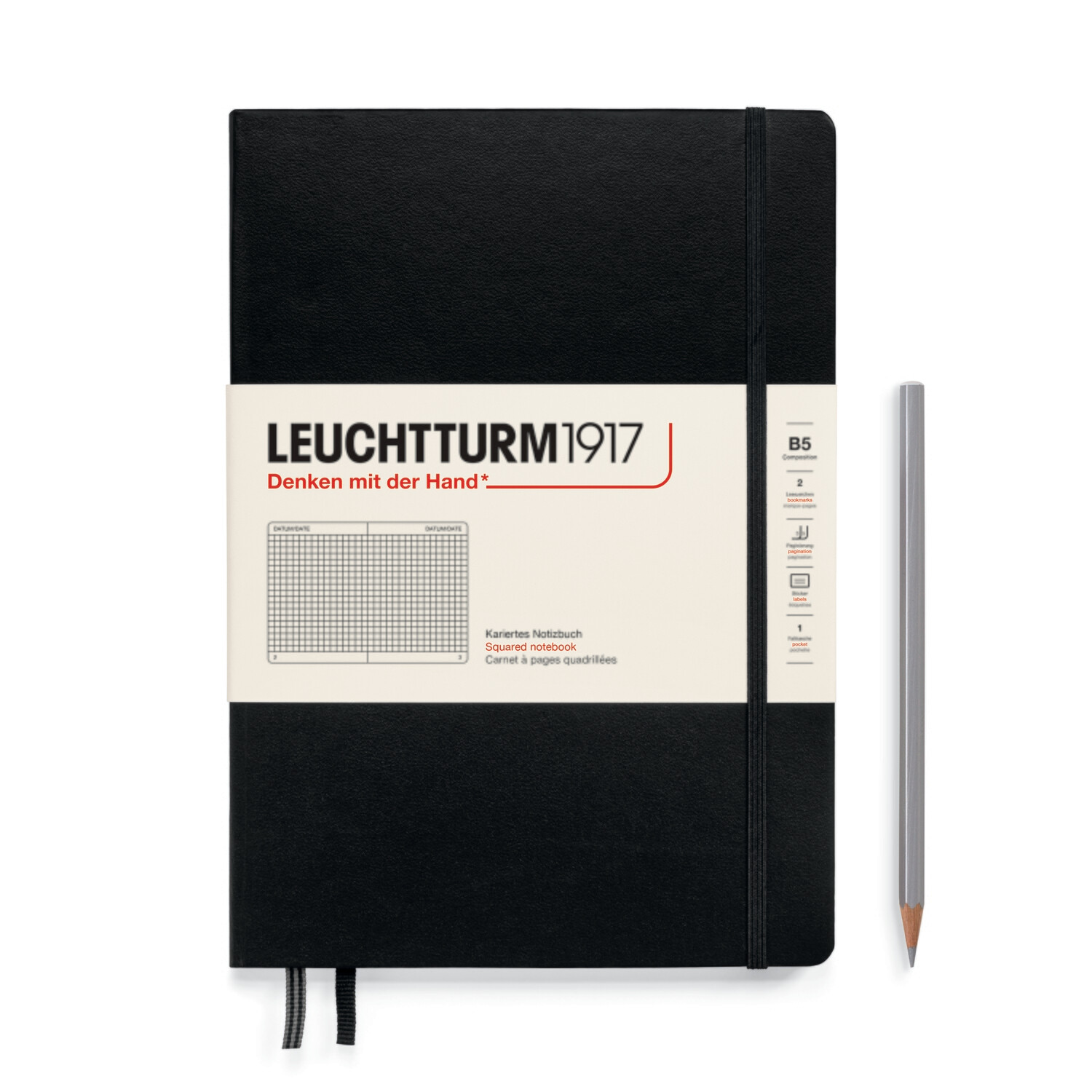 Black, Composition (B5), 219 pages, squared