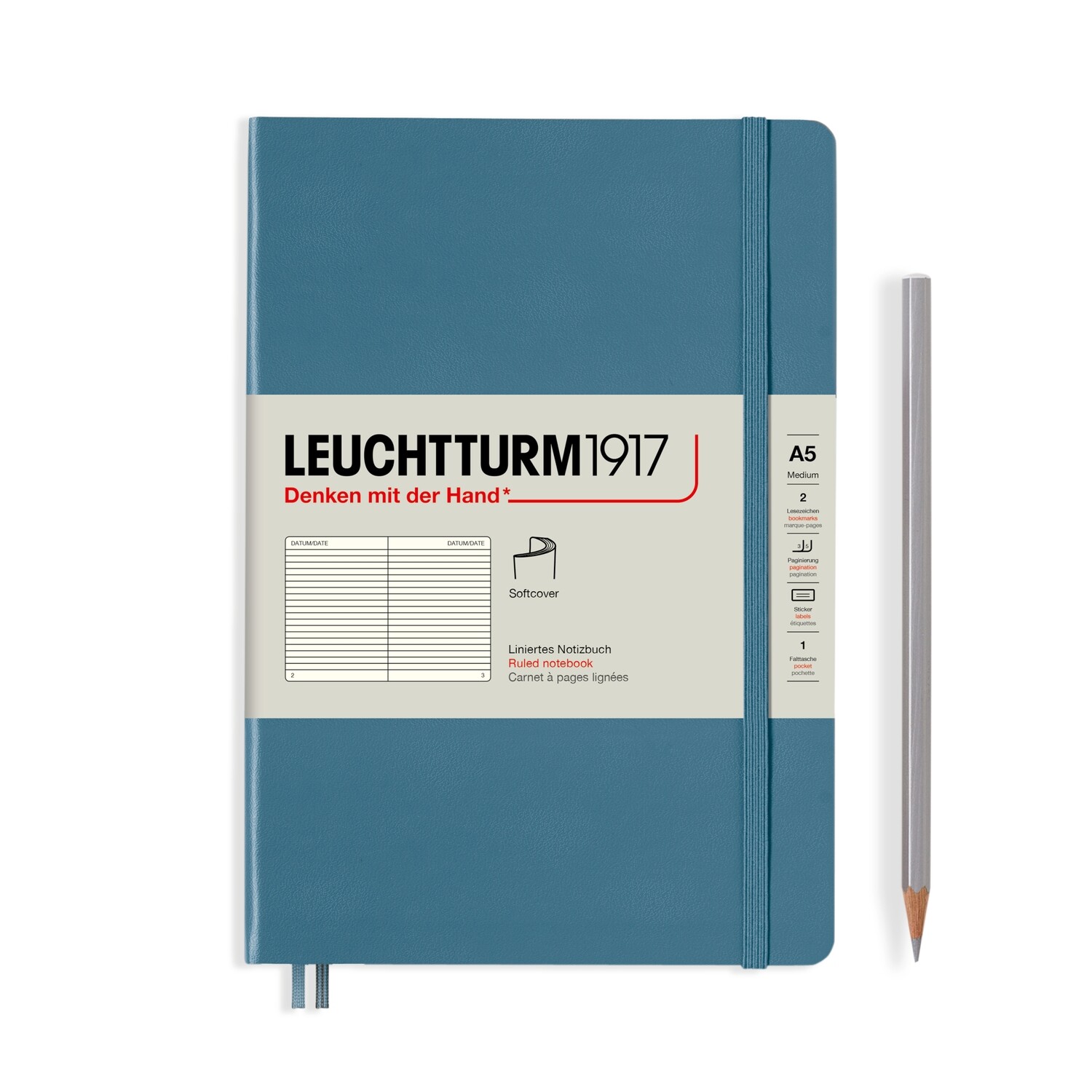 Stone Blue, Softcover, Medium (A5), 123 pages, ruled