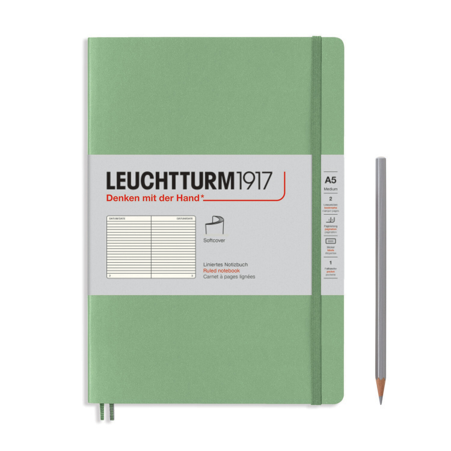 Sage, Softcover, Medium (A5), 123 pages, ruled
