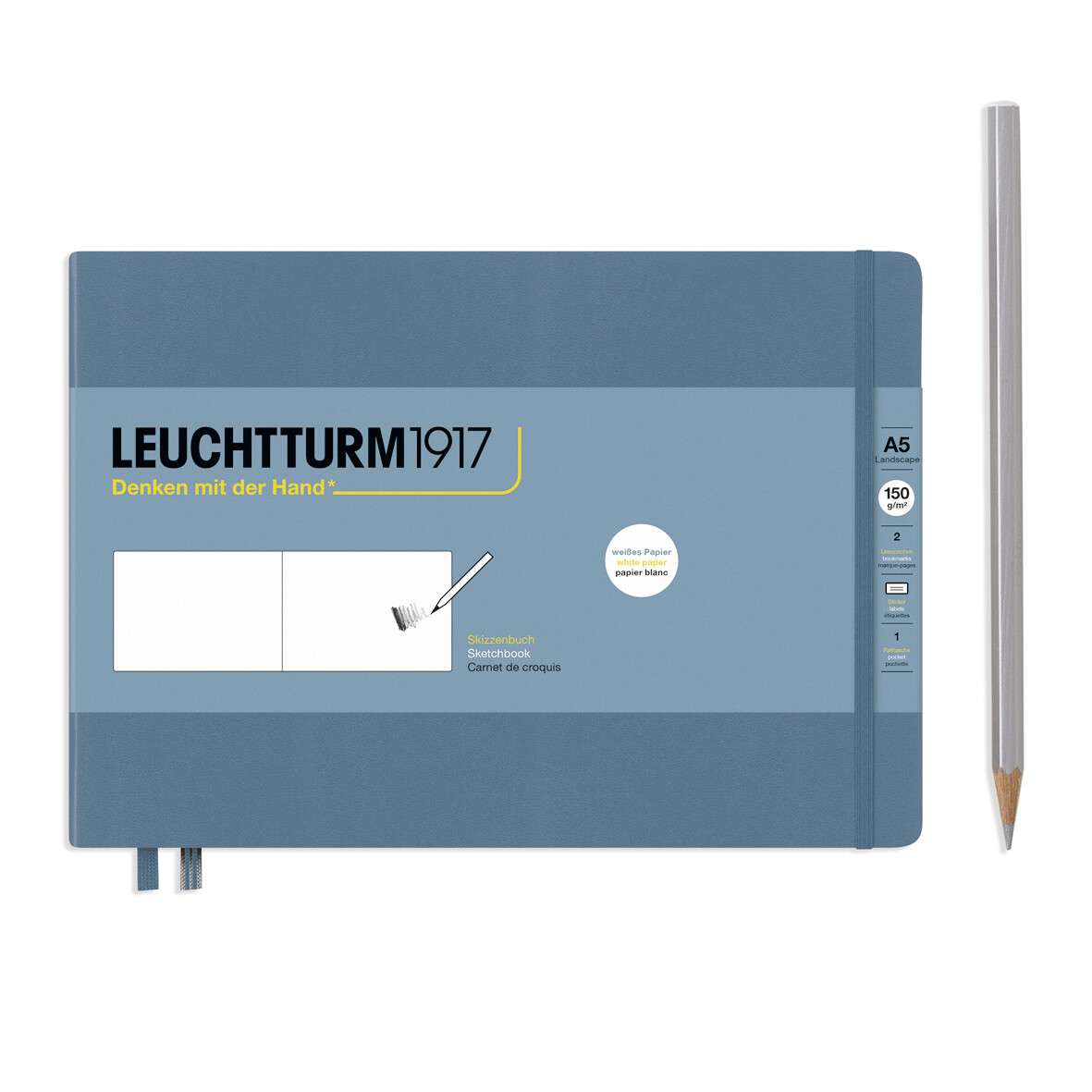 Stone Blue, Sketchbook Medium Landscape (A5), 112 pages, 150g/m² paper, plain