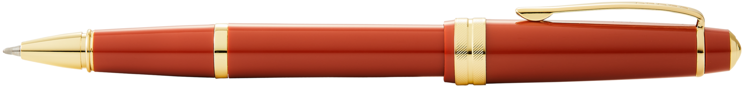 Rich Amber lacquer Rolling Ball Pen with gold plate appointments
