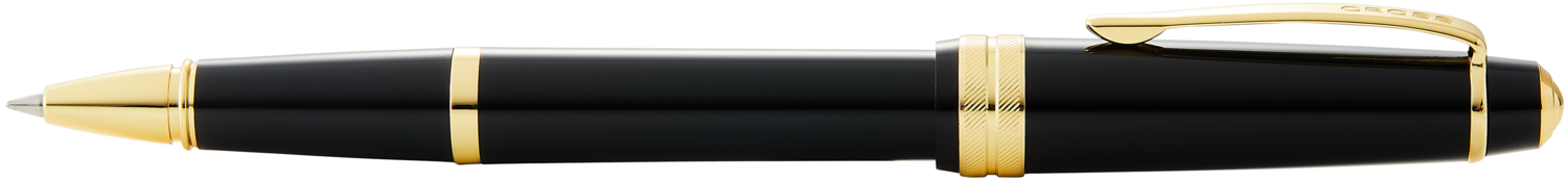 Rich Black lacquer Rolling Ball Pen with gold plate appointments