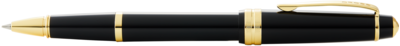 Rich Black lacquer Rolling Ball Pen with gold plate appointments