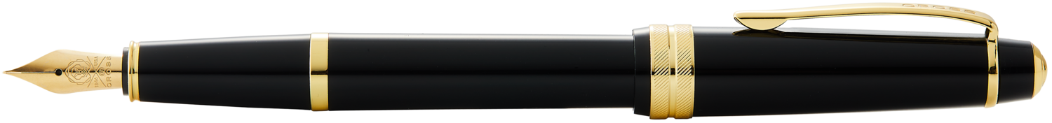 Rich Black lacquer Fountain Pen with gold plate appointments - Medium Nib