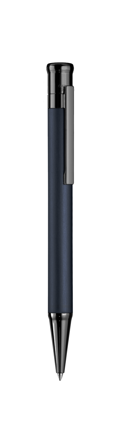 Design 04 Ballpoint pen - barrel blue matt  lacquered, cap and fittings ruthenium plated