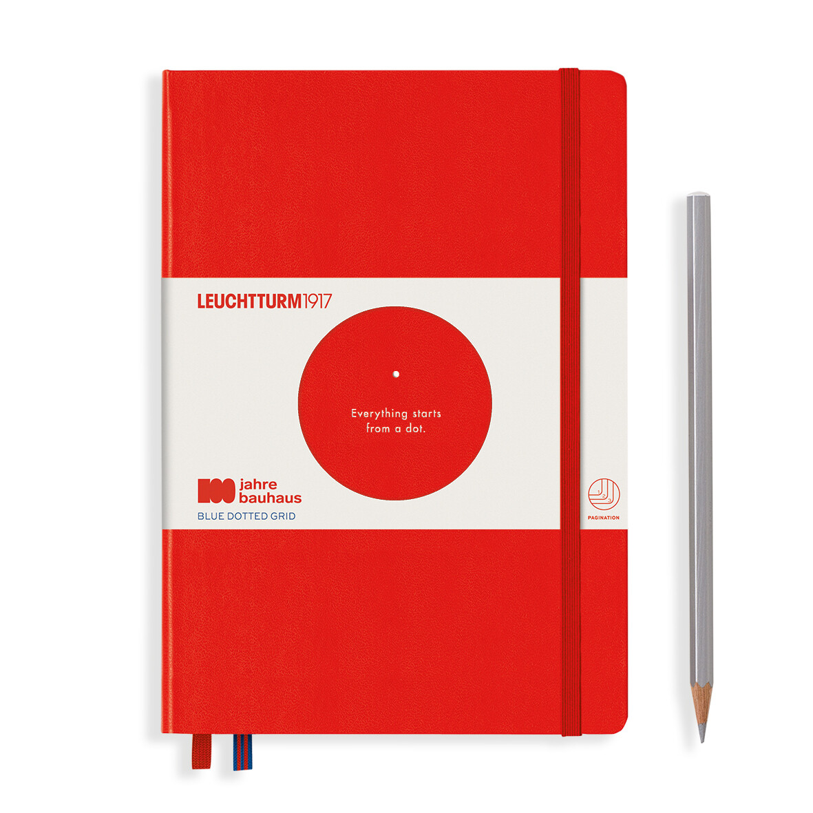 Red, Bauhaus Edition, Notebook Medium (A5), Hardcover, 251 numbered pages, Dotted