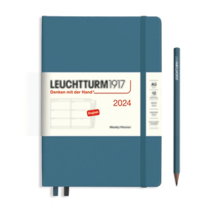 Stone Blue, Weekly Planner Medium (A5) 2024 with extra booklet, English
