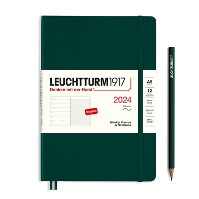 Forest Green, Weekly Planner &amp; Notebook Softcover Medium (A5) 2024, English