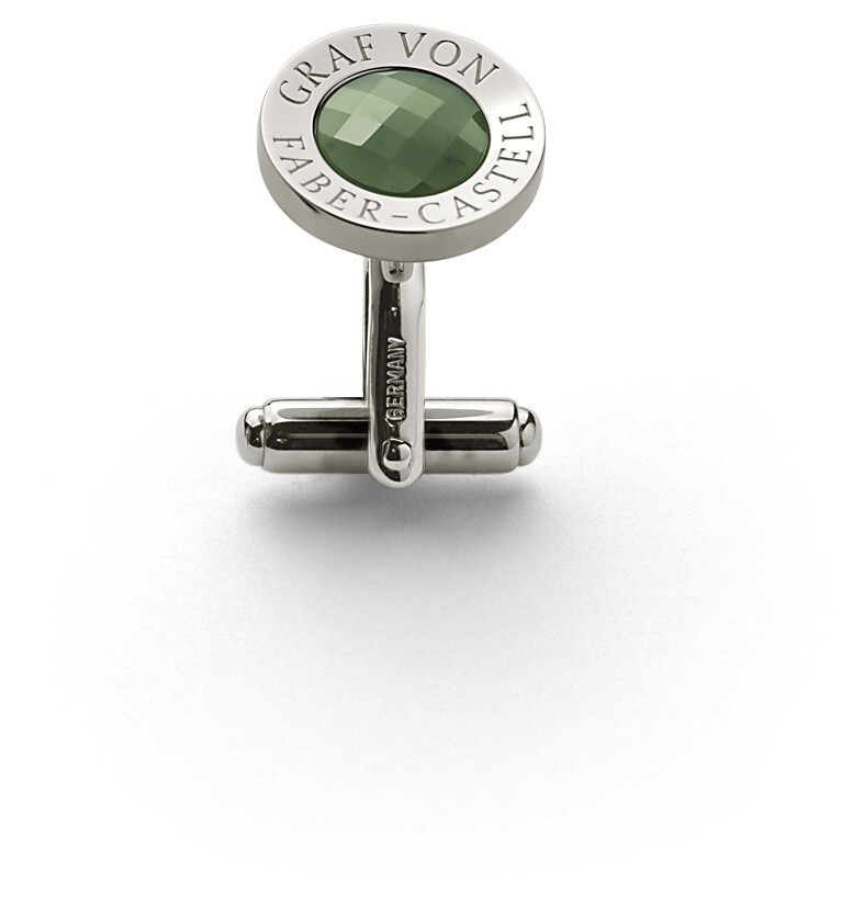 Cufflinks round platinum-plated with faceted jade