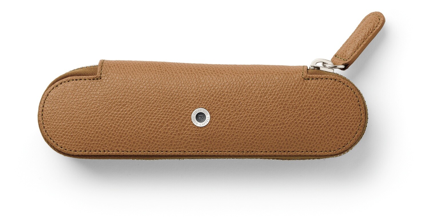 Standard case for 2 pens with zipper Epsom -Cognac