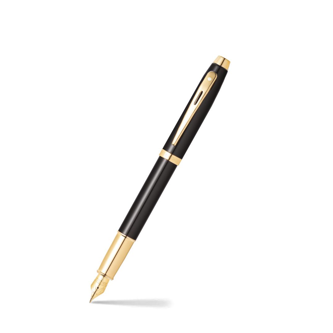 Sheaffer® 100 Glossy Black Lacquer Fountain Pen with Gold Tone Appointments and Medium Nib