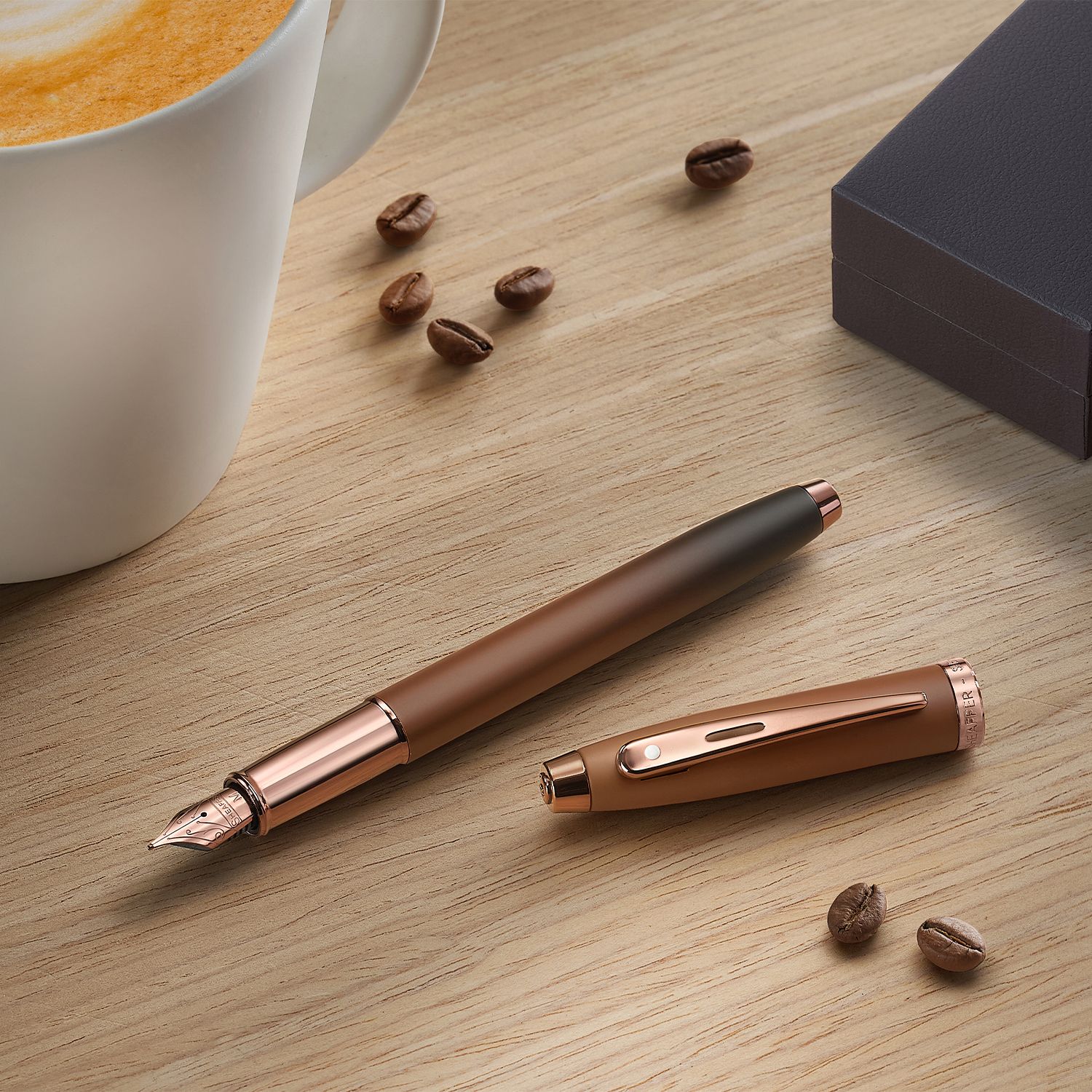 Sheaffer® 100 9374 Coffee Edition Matt Brown Fountain Pen with Regal Brown PVD Trims-F