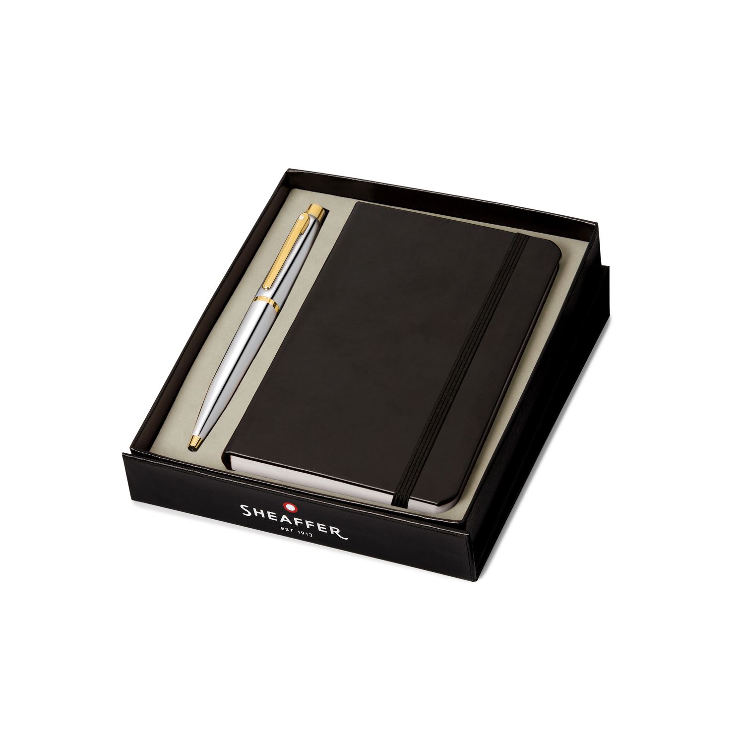Sheaffer Gift Set ft. Polished Chrome with gold plated trims VFM Ballpoint Pen with Small Notebook
