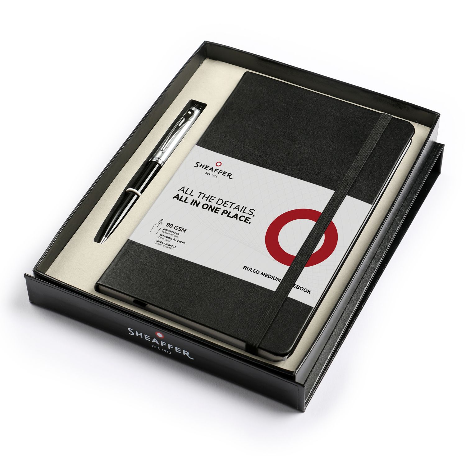 Sheaffer® Gift Set ft. Glossy Black S100 9313 Ballpoint Pen with Chrome Trim and Medium Notebook