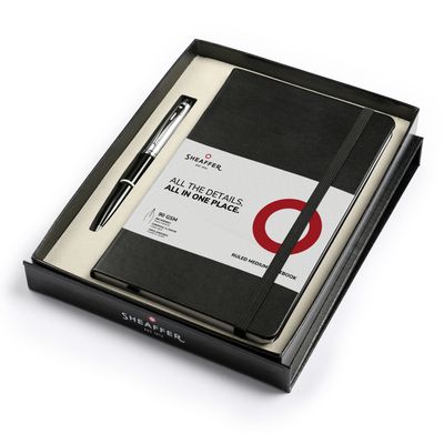 Sheaffer® Gift Set ft. Glossy Black S100 9313 Ballpoint Pen with Chrome Trim and Medium Notebook