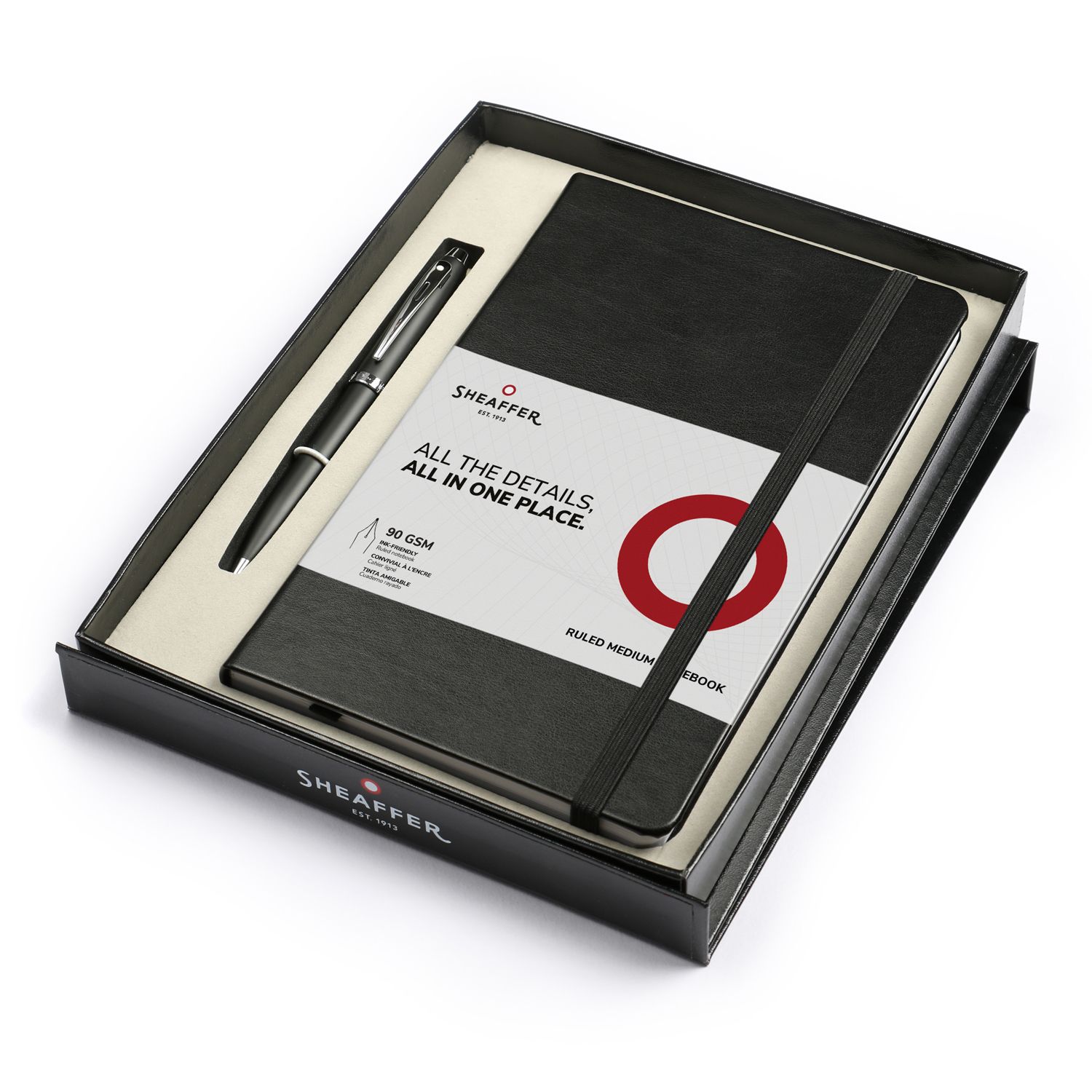Sheaffer® Gift Set ft. Glossy Black S100 9313 Ballpoint Pen with Chrome Trim and Medium Notebook