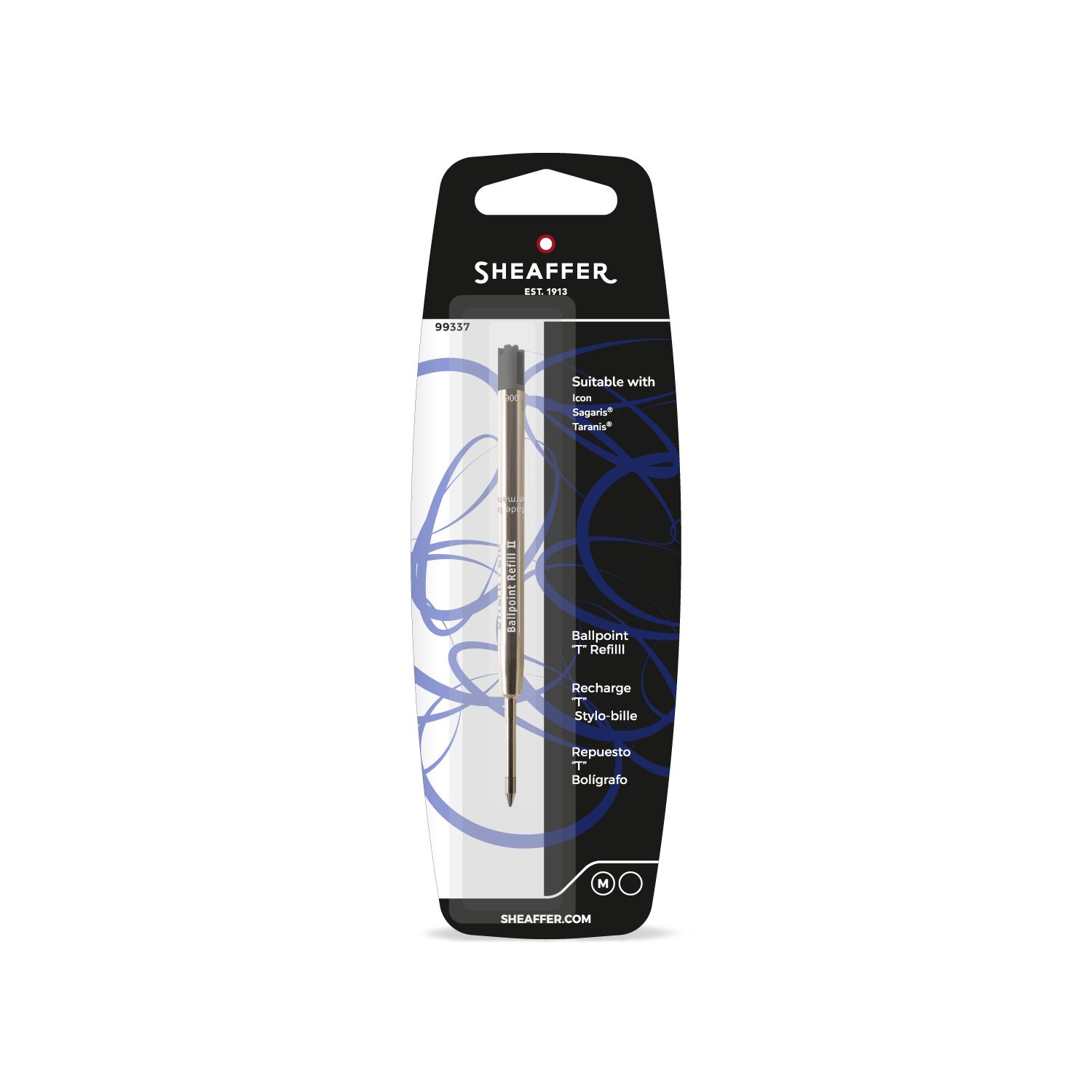 Sheaffer® Ballpoint Refill &quot;T&quot; Style - Black Medium Blister Card (fits Sagaris, Taranis &amp; Stylus)