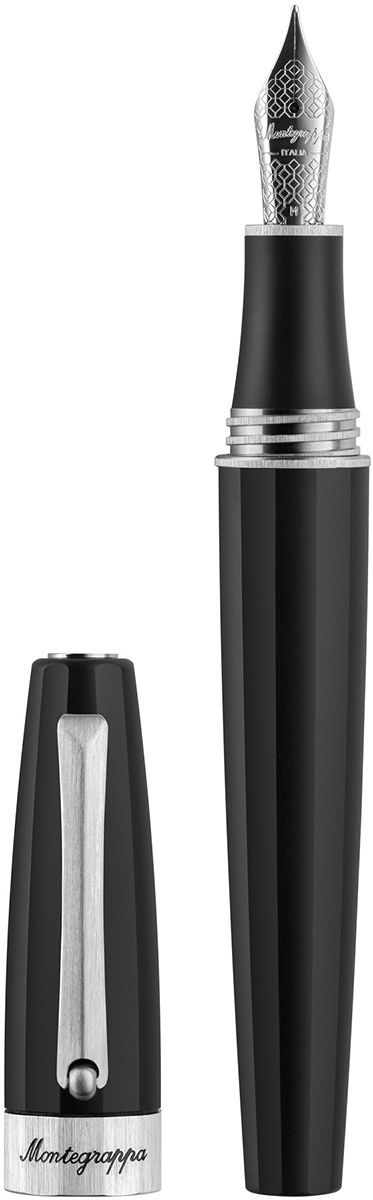 Magnifica Fountain Pen, Black, Satin Stainless Steel, Broad