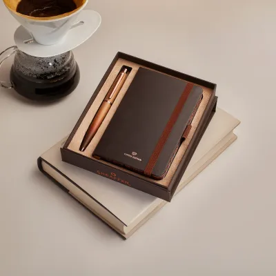 Sheaffer Gift Set ft. Coffee Edition VFM 9428 Ballpoint Pen with Regal Brown PVD Trims and Small Notebook