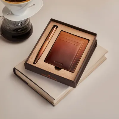 Sheaffer Gift Set ft. Coffee Edition VFM Ballpoint Pen with Regal Brown PVD Trims and Credit Card Holder