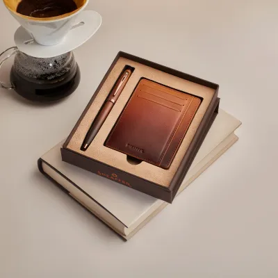 Sheaffer Gift Set ft. Coffee Edition 100 Ballpoint Pen with Regal Brown PVD Trims and Credit Card Holder