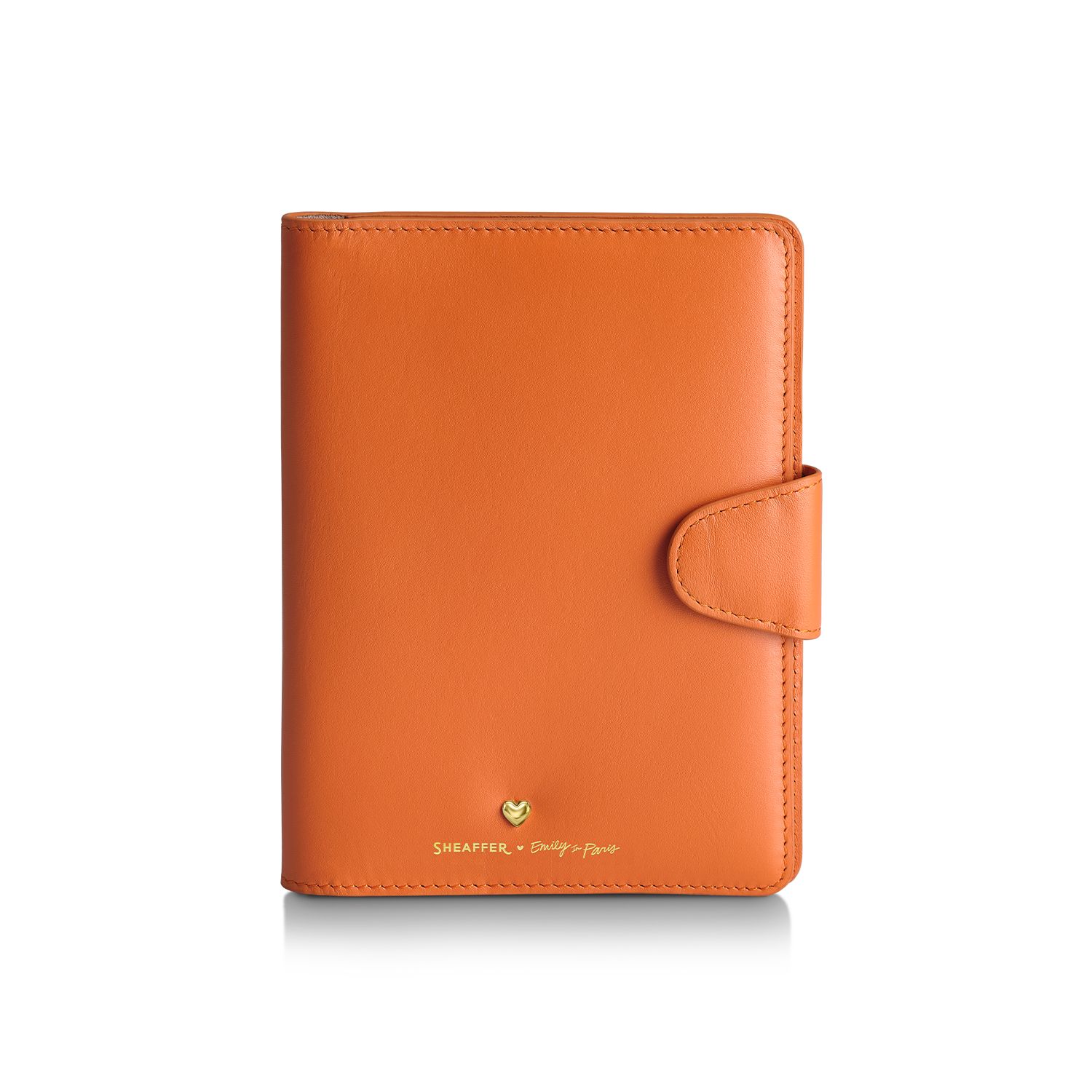 Sheaffer Emily in Paris Full-Grain Leather Passport Case with Pen Loop and Heart-Shaped Emblem - Orange