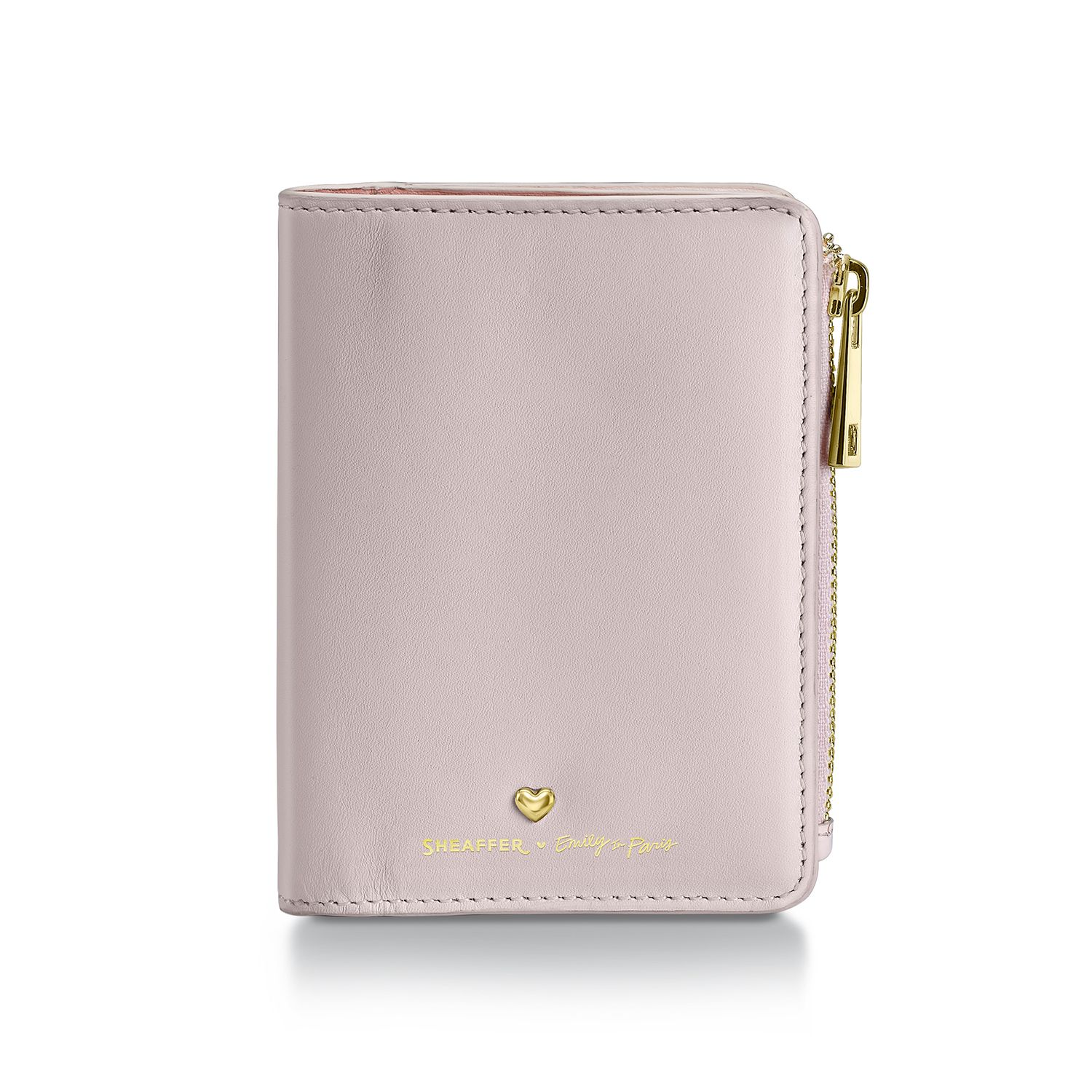 Sheaffer Emily in Paris Full-Grain Leather Zipped Bifold Coin Wallet with Heart-Shaped Emblem - Pink