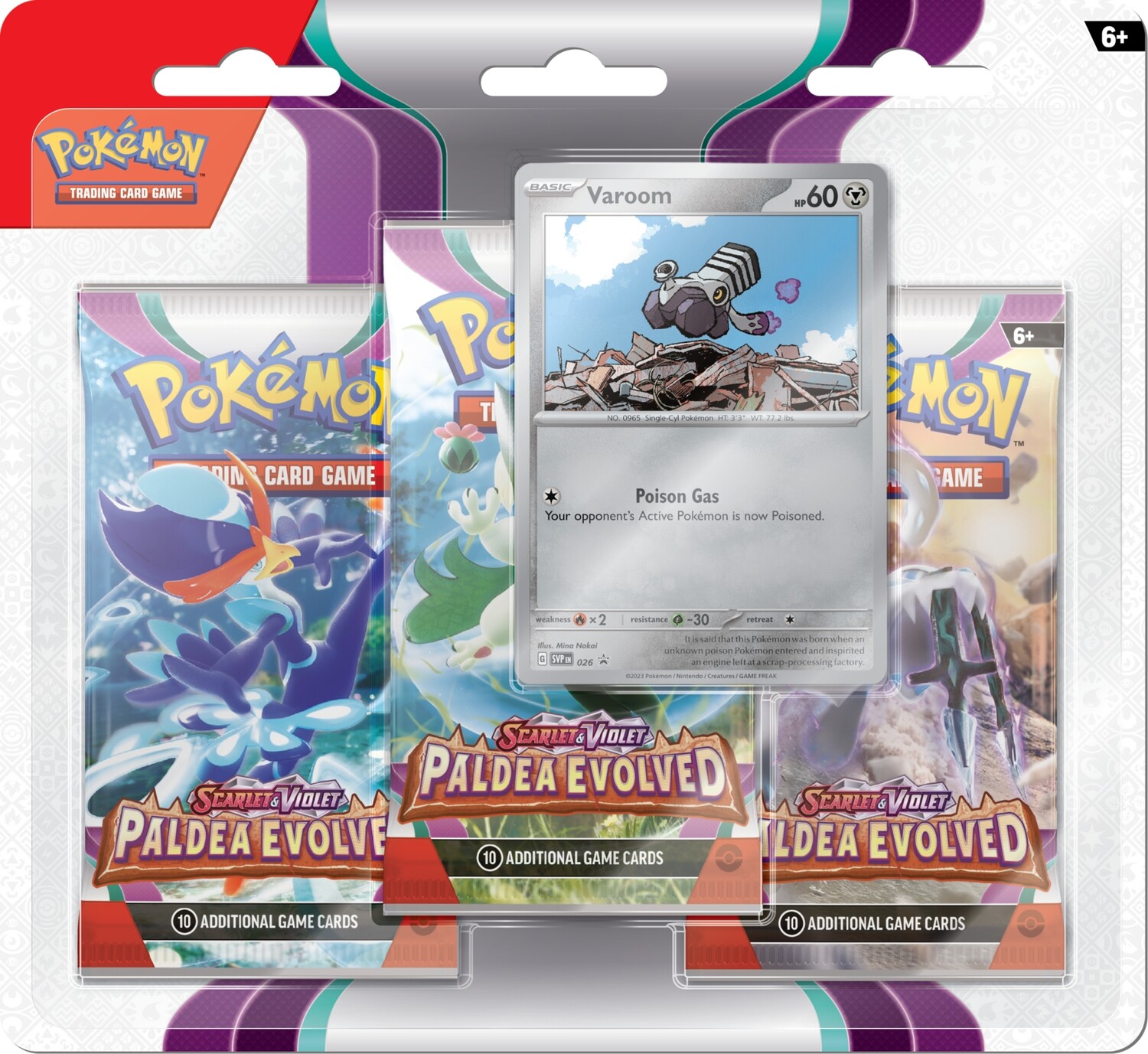 Pokémon Blister 3 sobres PALDEA EVOLVED - Inglés, Diseño: Varoom