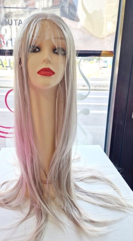 FASHION  Lady Grau Lange natürliche glatt Lace Fronte Perücken