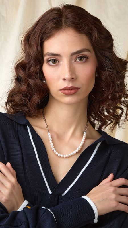 Amber pearls and silver necklace