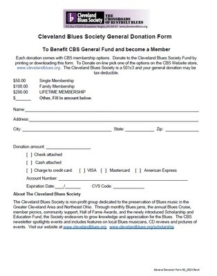 CBS General Donation Form, see levels below