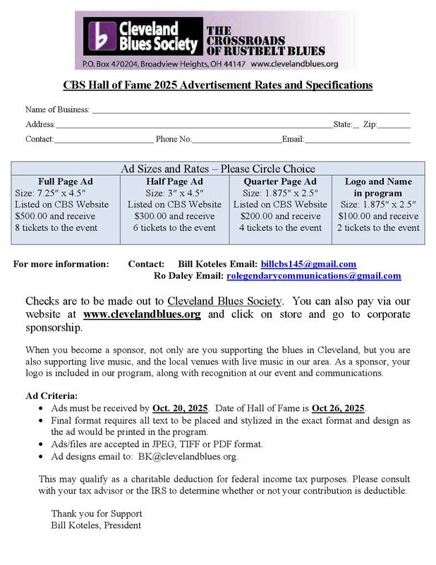 Hall of Fame Sponsorship Ad Form