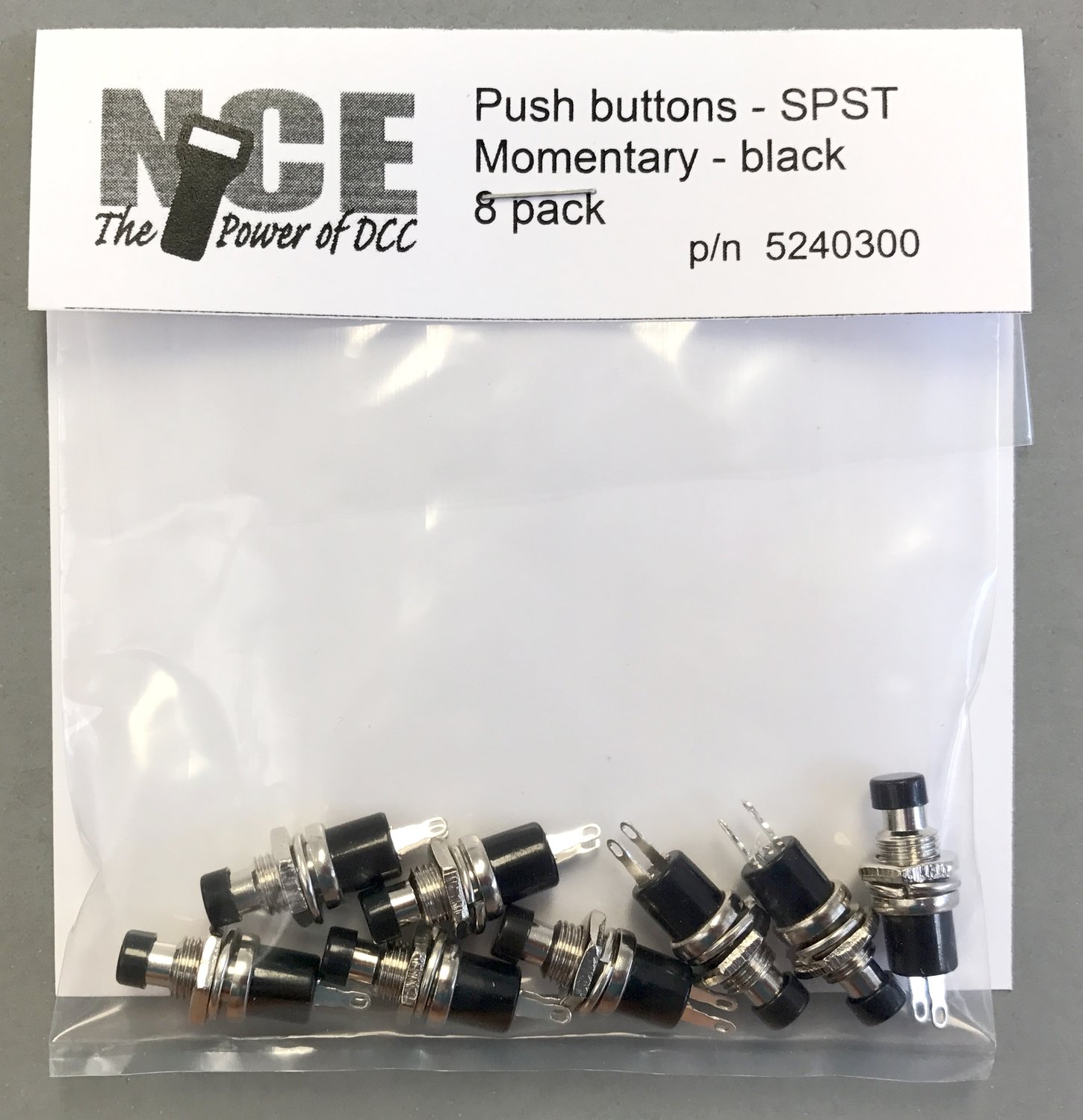 8 pack N.O. Momentary SPST Pushbutton Black 8 pack N.O. Momentary SPST Pushbutton Black
