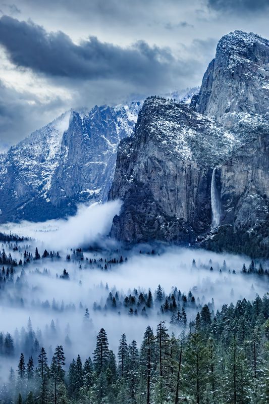 Bridalveil Falls in Winter Storm