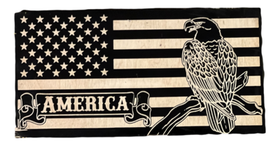Eagle On Branch With America Scroll Flag (Black&White)
