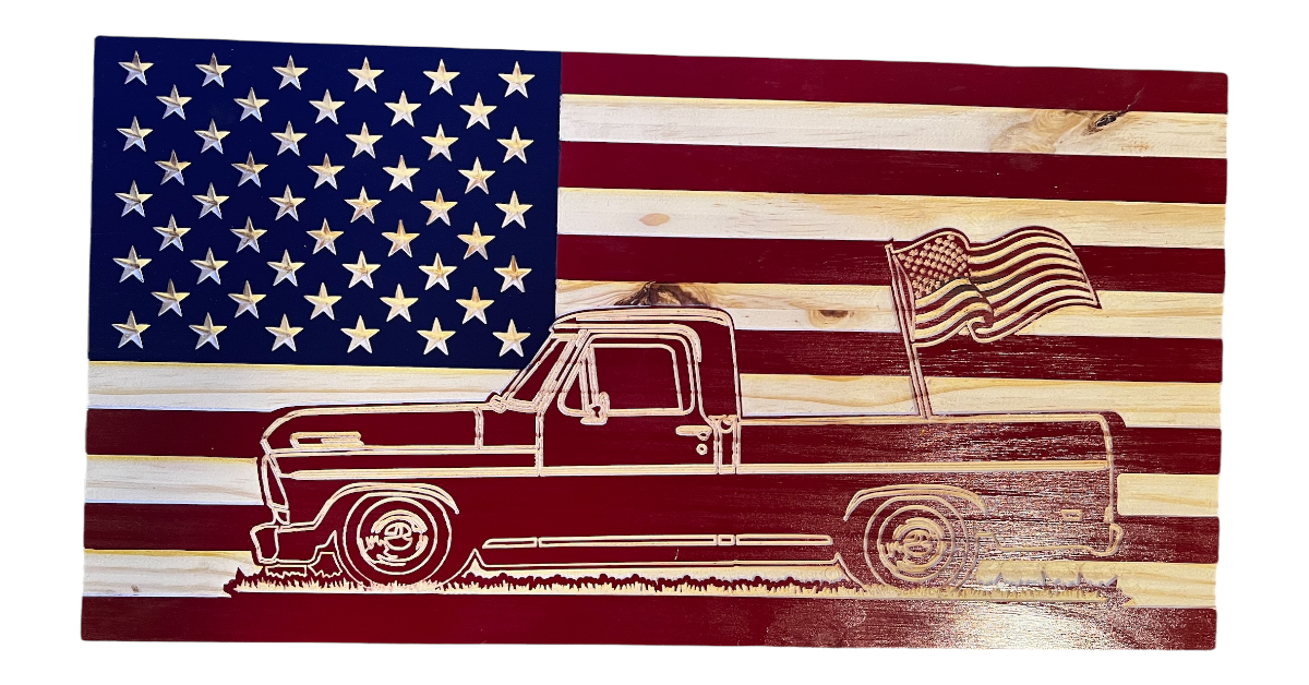 Old Truck With Flag (Red White And Blue)