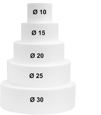 Torta in polistirolo H 5 ogni disco - 5 Pezzi  Ø 10 cm, Ø 15 cm, Ø 20 cm, Ø 25 cm, Ø 30 cm