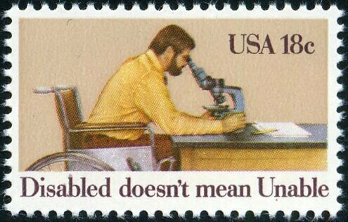 Francobollo - Stati Uniti - Disable doesn't mean Unable - Man Using Microscope -  18 C -  1981 -  Usato