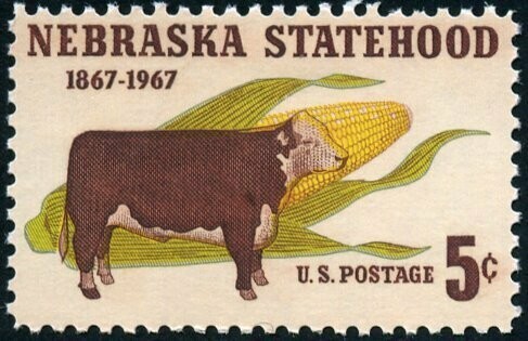 Francobollo - Stati Uniti -Hereford Cattle (Bos primigenius taurus), Ear of Corn 5 C - 1967 -  Usato