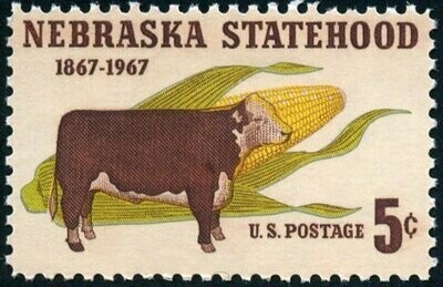 Francobollo - Stati Uniti -Hereford Cattle (Bos primigenius taurus), Ear of Corn 5 C - 1967 - Usato