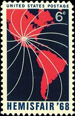 Francobollo - Stati Uniti -Map of North & South America & Lines Converging on Texas 6 C - 1968 - Usato