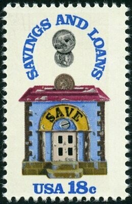 Francobollo - Stati Uniti -Savings and Loans Building Piggy Bank with Coins 18 C - 1981 - Usato