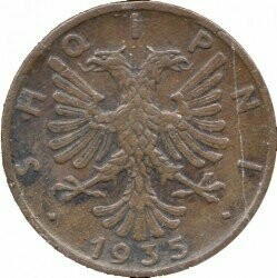 Moneta - Albania -  1 qindar ar - 1935
