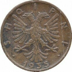 Moneta - Albania - 1 qindar ar - 1935